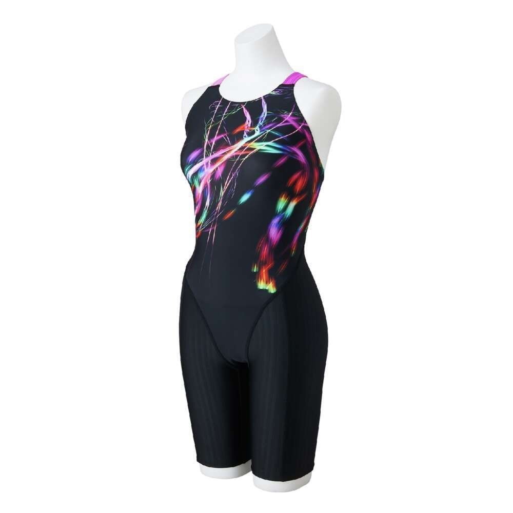 Mizuno Women’s Competitive Swim Half Suit Masters Back Graphic Design BLK/PNK