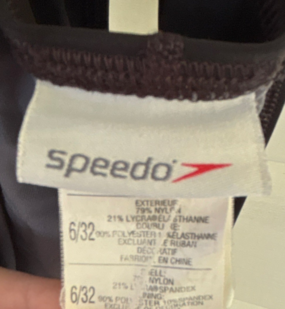 Speedo One Piece Competitive Swimwear Swimsuit Black Red Open Back Size 6/32
