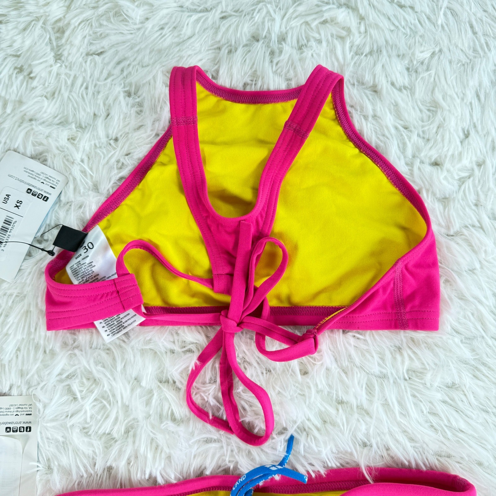 Arena Crop Tank Fresia Rose Yellow Pink Star Bikini Set XS 30 Y2K Retro Beach