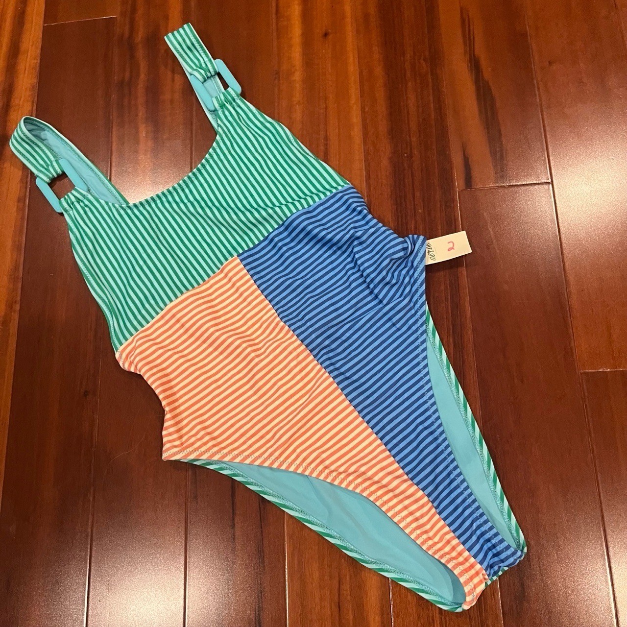 Aerie Green Swimsuit One-Piece Multi Cheekiest Colorblock Low Back New Sz Small