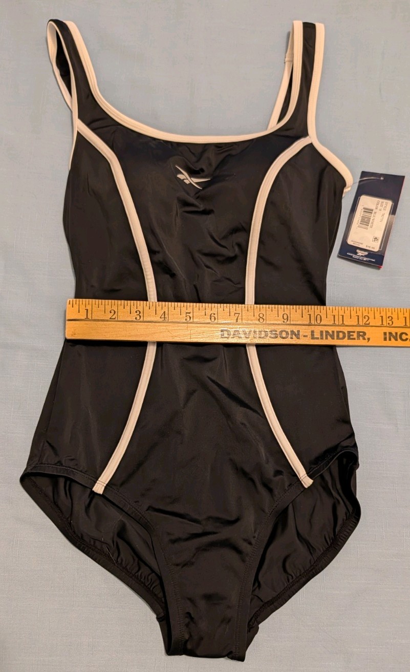 New Reebok Swim Suit Size 8 Black w/White Piping One Piece Sport Fashion NWT