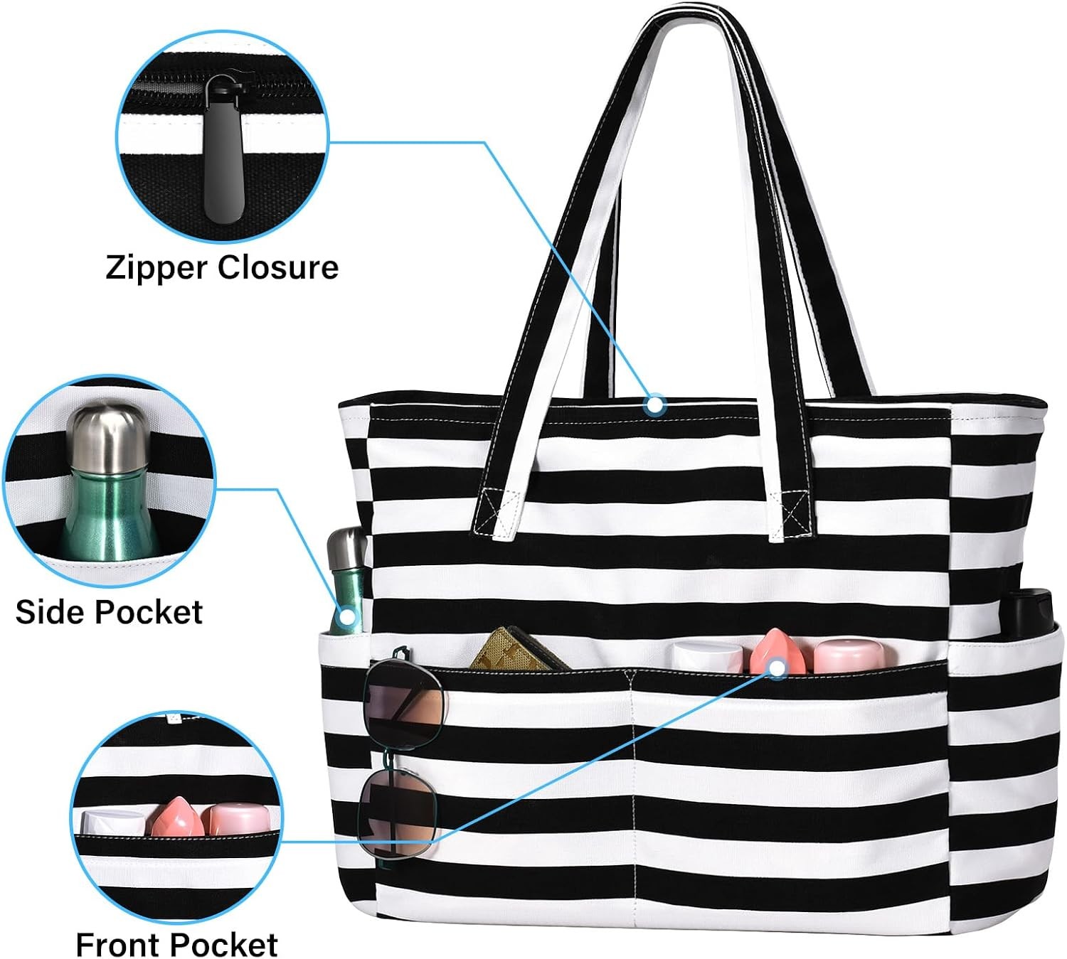 Oscaurt large capacity women’s beach tote bag with zipper closure