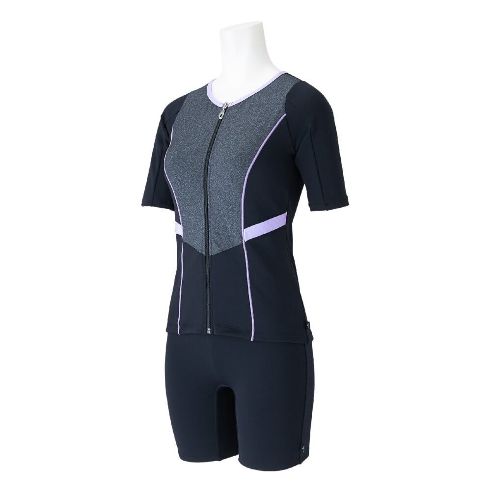 Mizuno Women’s Aqua Fitness Two-Piece Swimsuit Front Zip Black/Lavender 2025SS