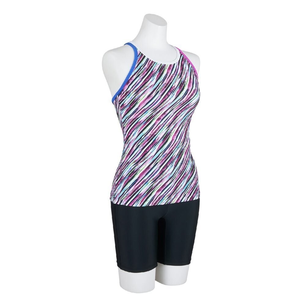 Mizuno Women’s Aqua Fitness Two-Piece Set (with anti-roll buttons) Wave Stripe