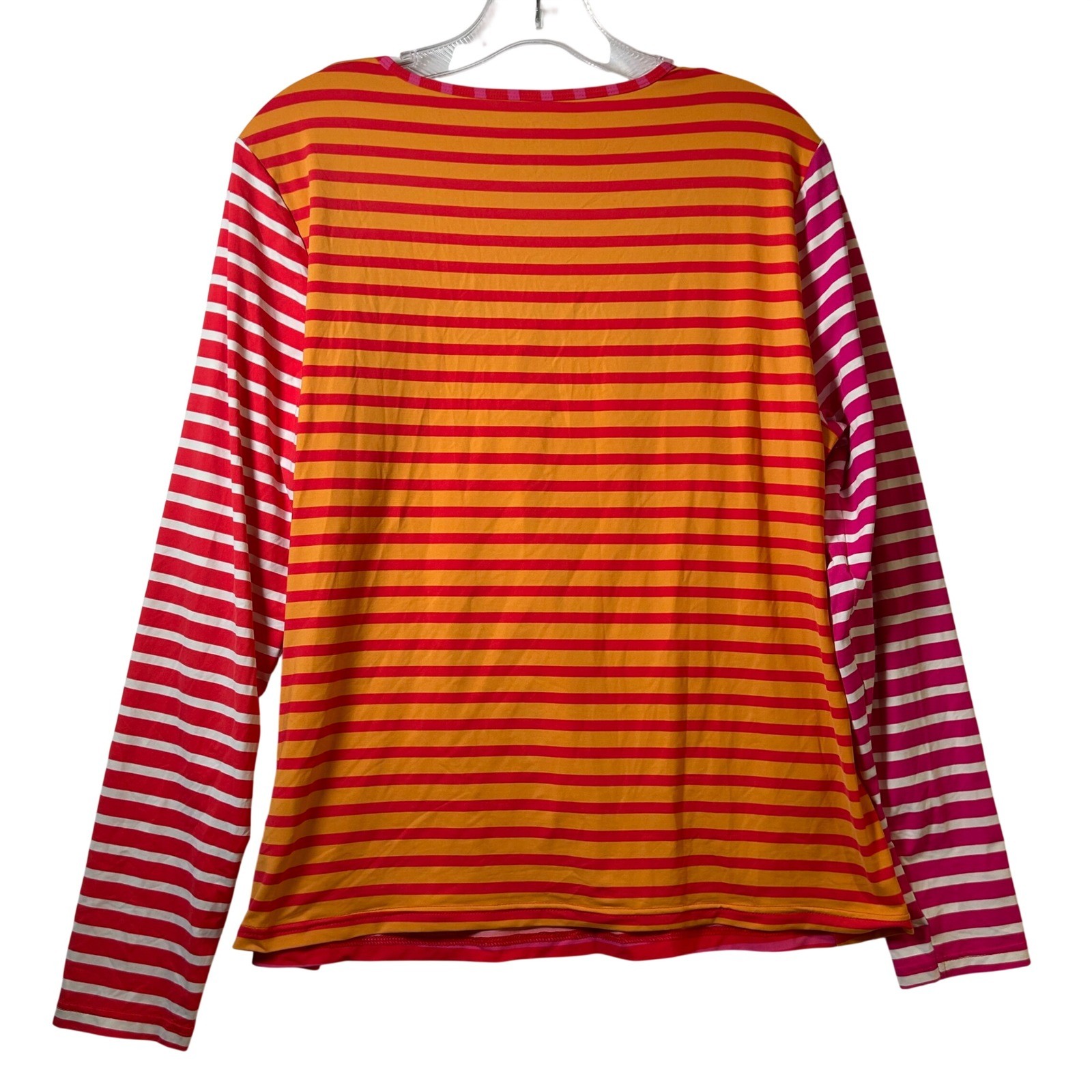 Lands End Womens Large 14-16 Long Sleeve Swim Top Rash Guard Pink Red Orange