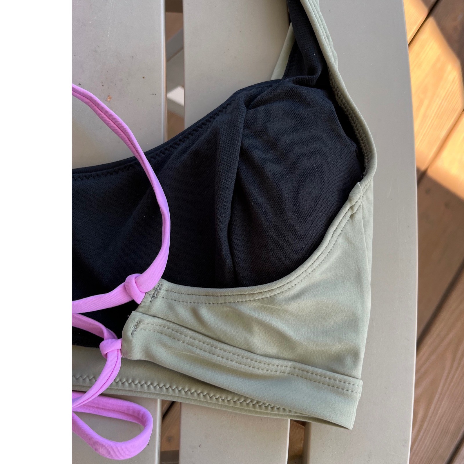Prana Tulum Colorblock Halter Bikini Top XS Black Pink Beige Eco Econo Quick Dry