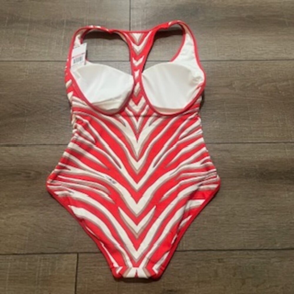 NEW Michael Kors 1 Piece Racerback Red Striped Swimsuit Women’s Sz 10 NWT
