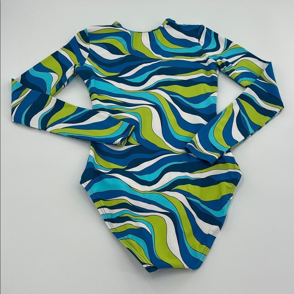 MICHAEL KORS SURF LONG SLEEVE 1PC PADDLE SWIMSUIT RASH GUARD CYAN BLUE 6