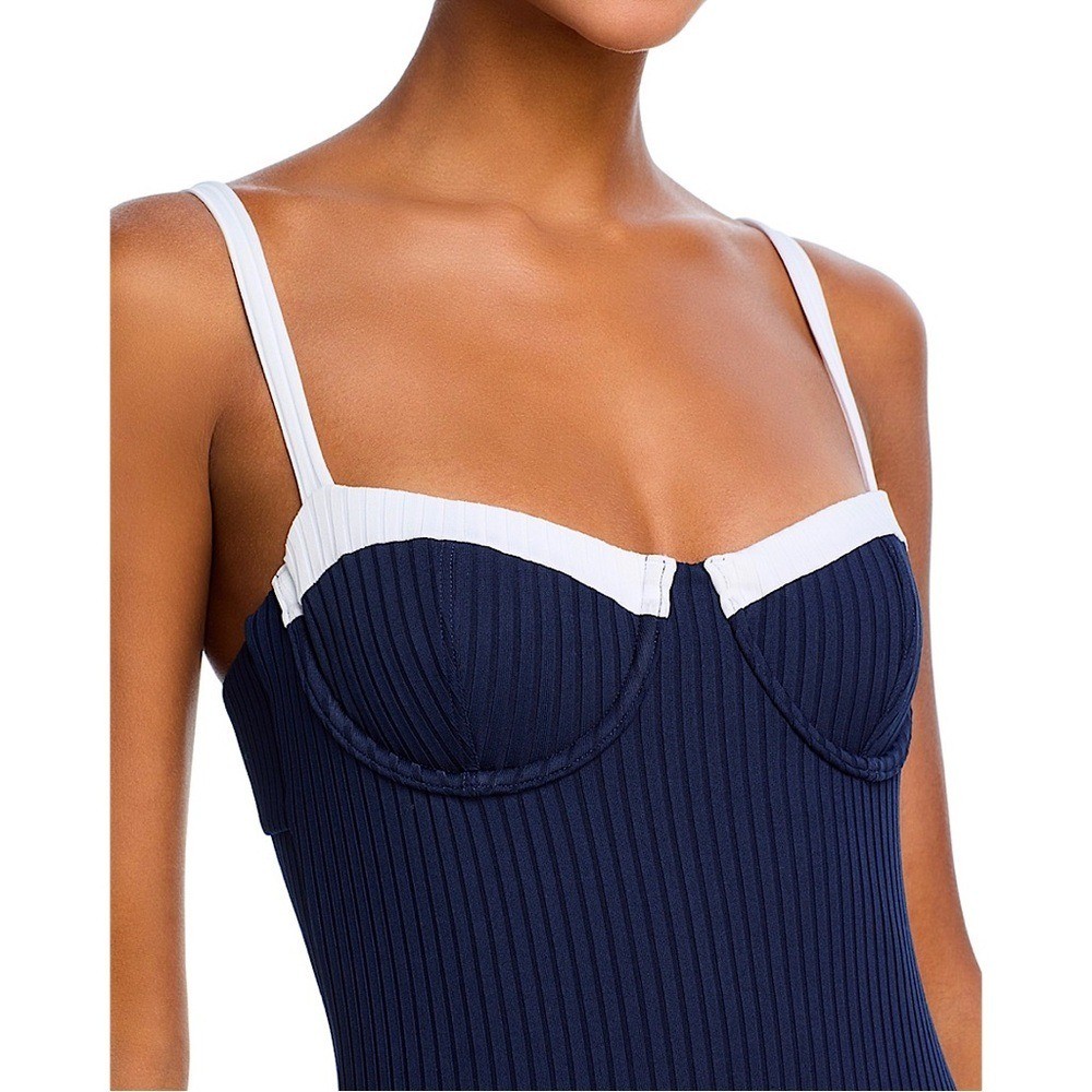 Aqua Swim Underwire One Piece Swimsuit Navy Blue White LARGE