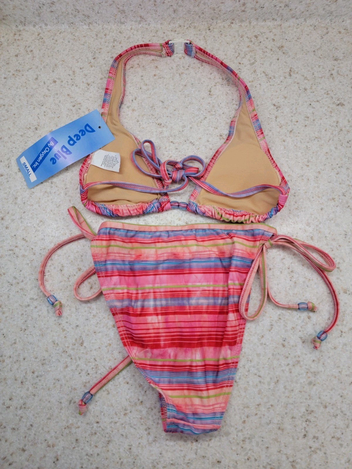 Brand NWT Pink Multi Colored Stripe Bikini Size Small