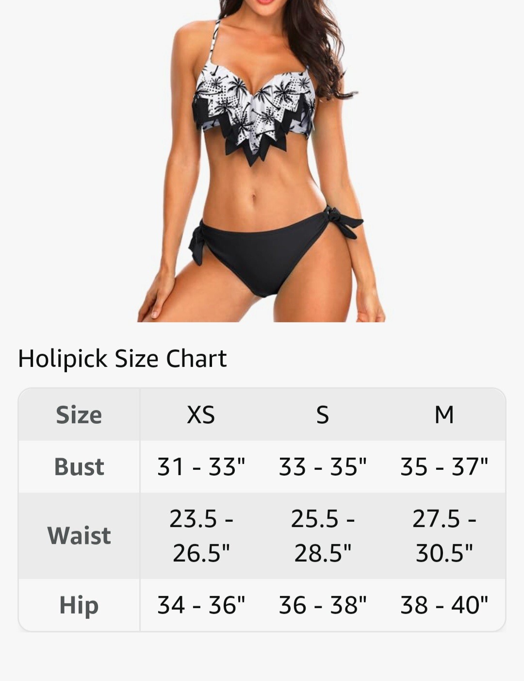 Women’s 2 Piece Sexy Push Up Ruffle Bikini Black White Palm Tree Swim Suit Small