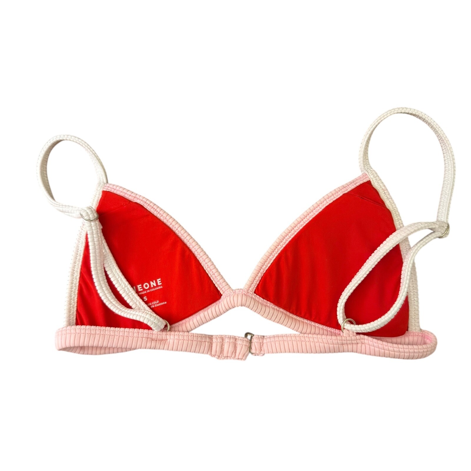 ONEONE Red Ribbed Triangle Bikini Top Padded Braided Straps Size S
