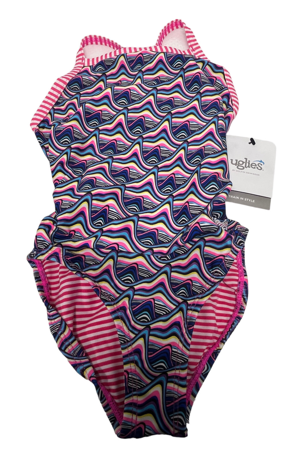 Dolfin Uglies Women’s One Piece Print Strap Back Swimsuit. Sz 26 NEW TAGS PINK