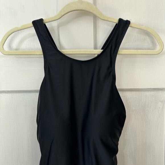 Time and True Womens Solid Black One Piece Swimsuit Large Pool Workout Beach