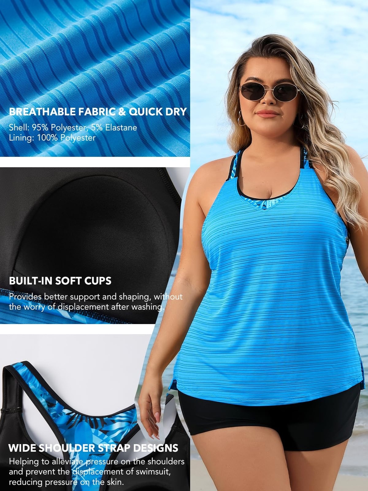 Angel season Plus Size Tankini Swimsuits Tops for Women Swim Top Only Tummy C…