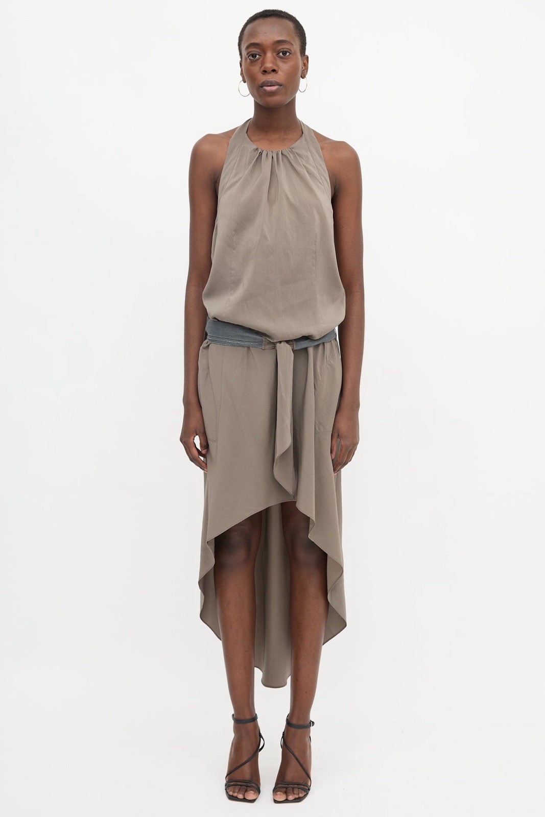 EUC Brunello Cucinelli Belted High Low Dress brown SZ S $2,452.00