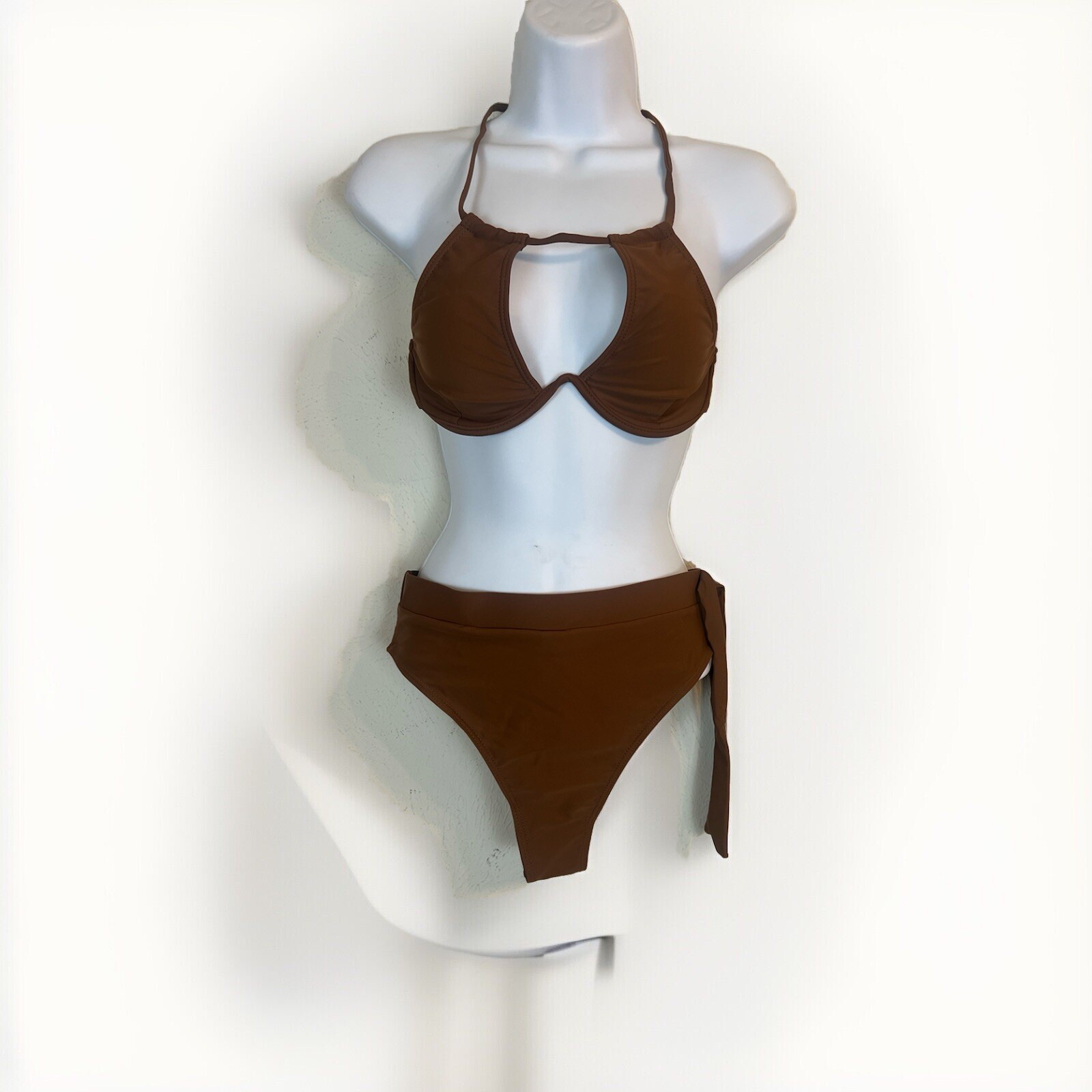 Women’s Brown Shein Underwire 2 Piece Stretch Swimwear. Size S. Panty and Bra
