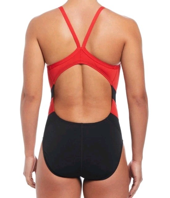 Nike Swimsuit WOMENS SIZE 30 Vex Racerback One Piece Colorblock Black Red Swim