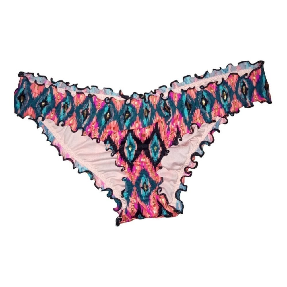 Shade & Shore Women’s Wave Ruffle Cheeky Bikini Bottom,– Ikat, Pink