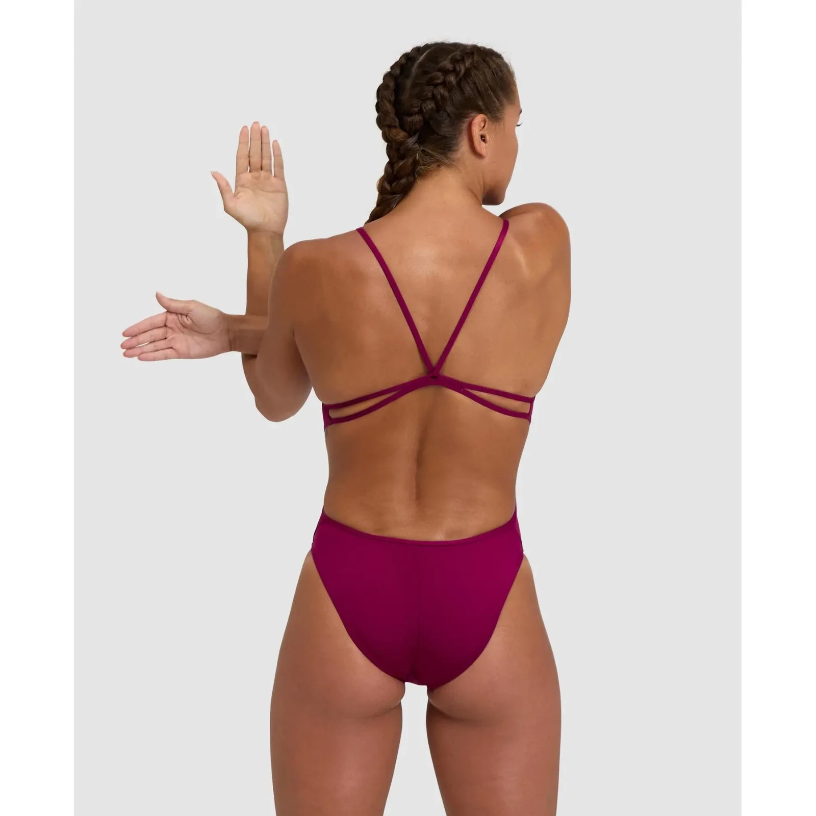 Arena Women’s Lace Back Solid One Piece Swimsuit Red Fandango White 24 NWT
