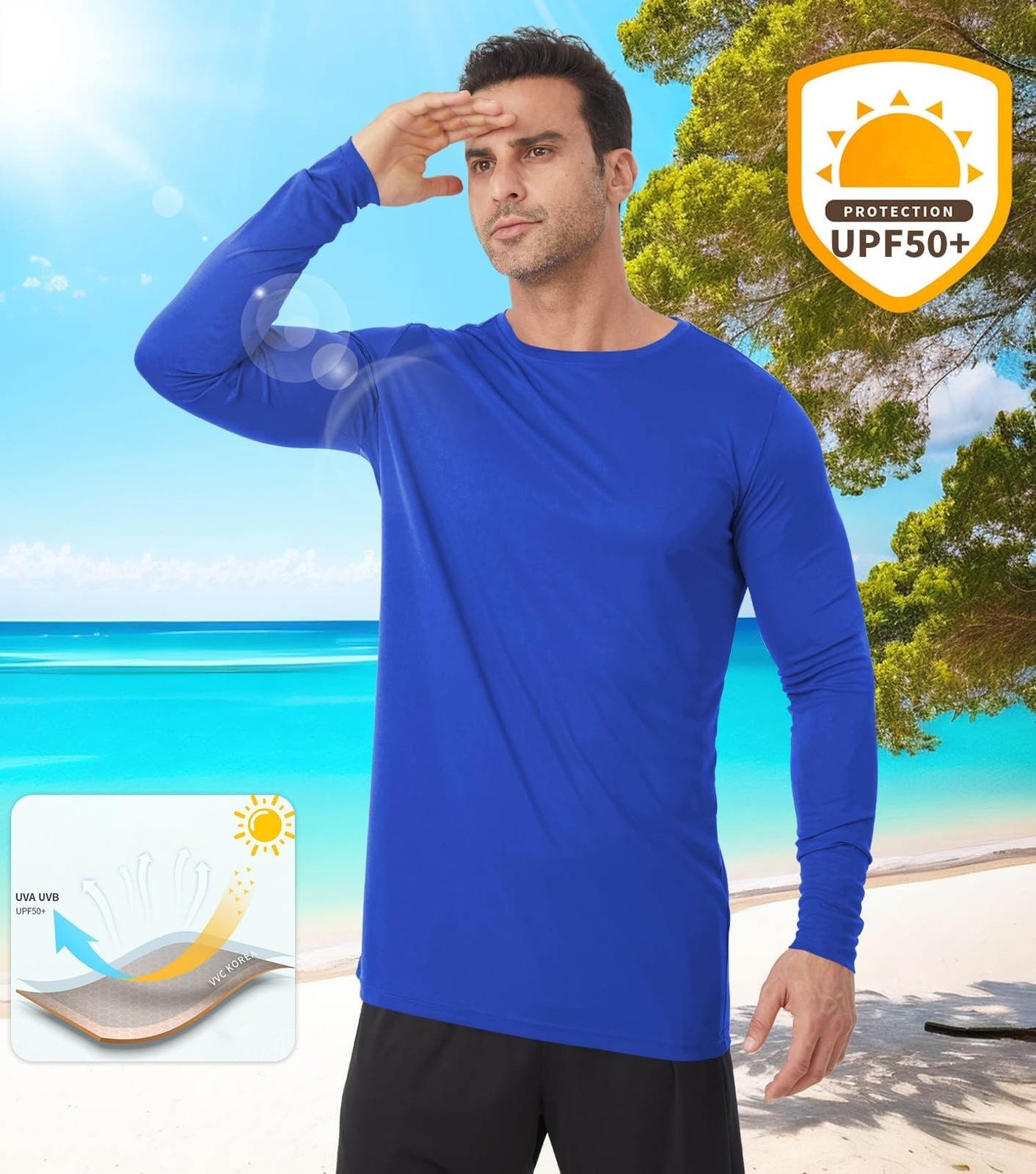 Idtswch Mens Tall Rash Guard UPF 50+ Long Sleeve Sun Shirts Quick Dry UV Prot…