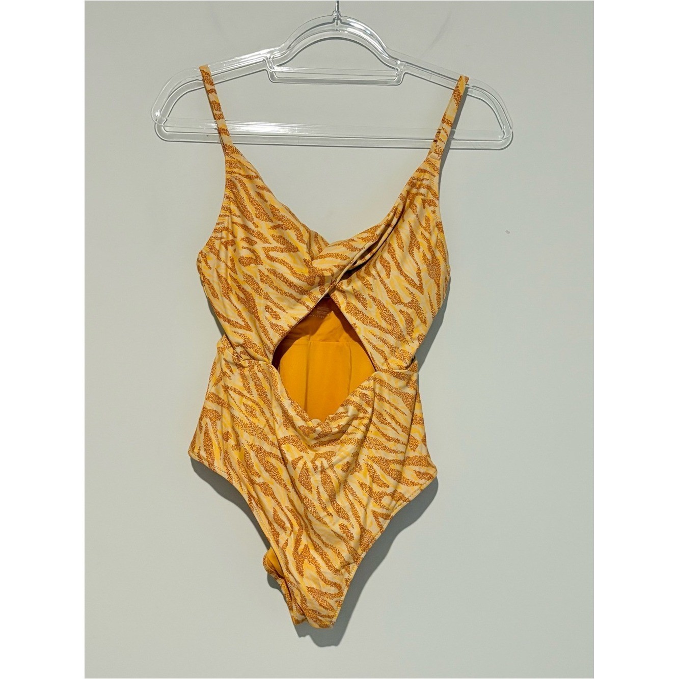 Aerie tiger cheetah print cutout one piece swimsuit orange size large