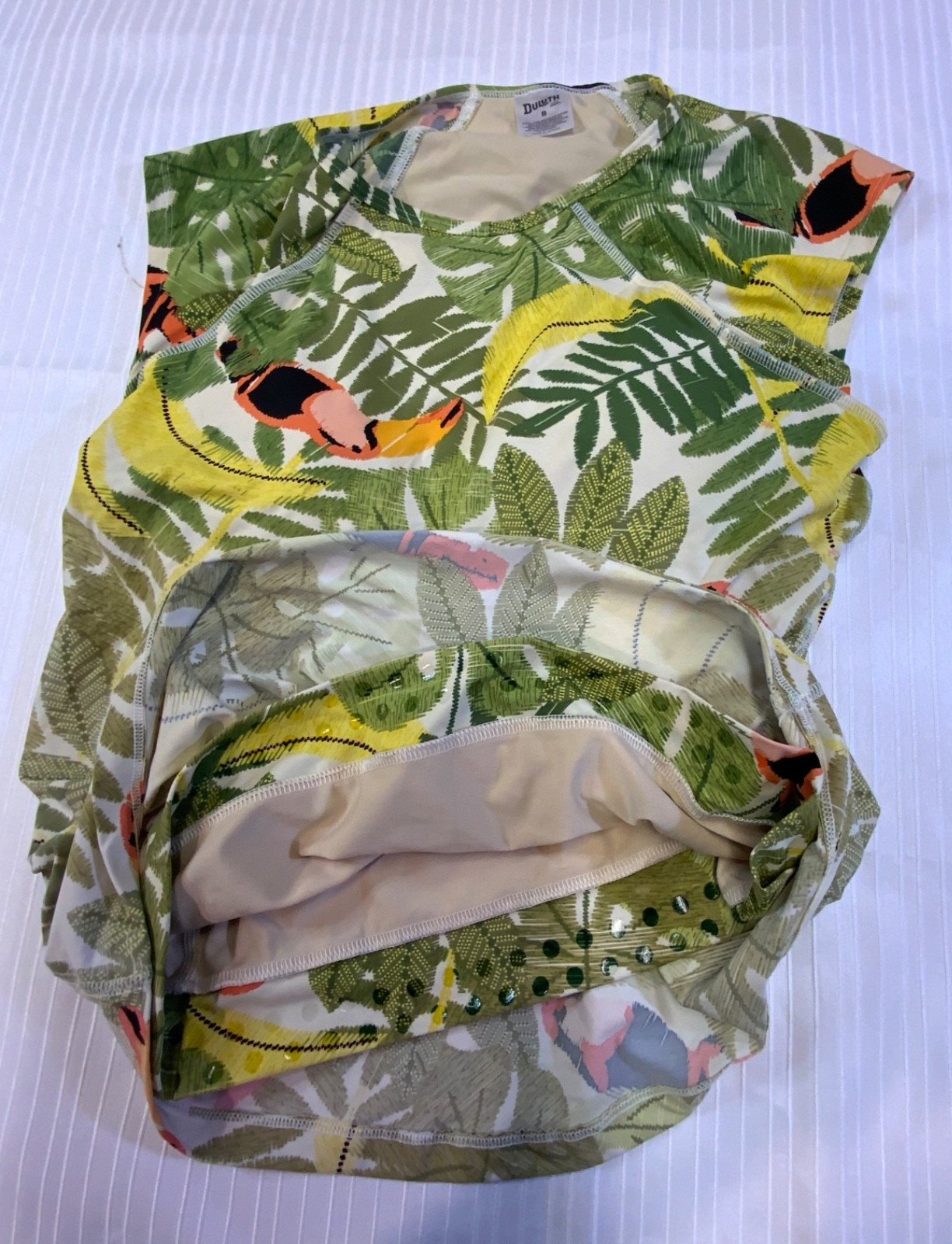 Duluth Trading Swim Top Sz 8 Built-in Bra Tropical Toucan Rash Guard