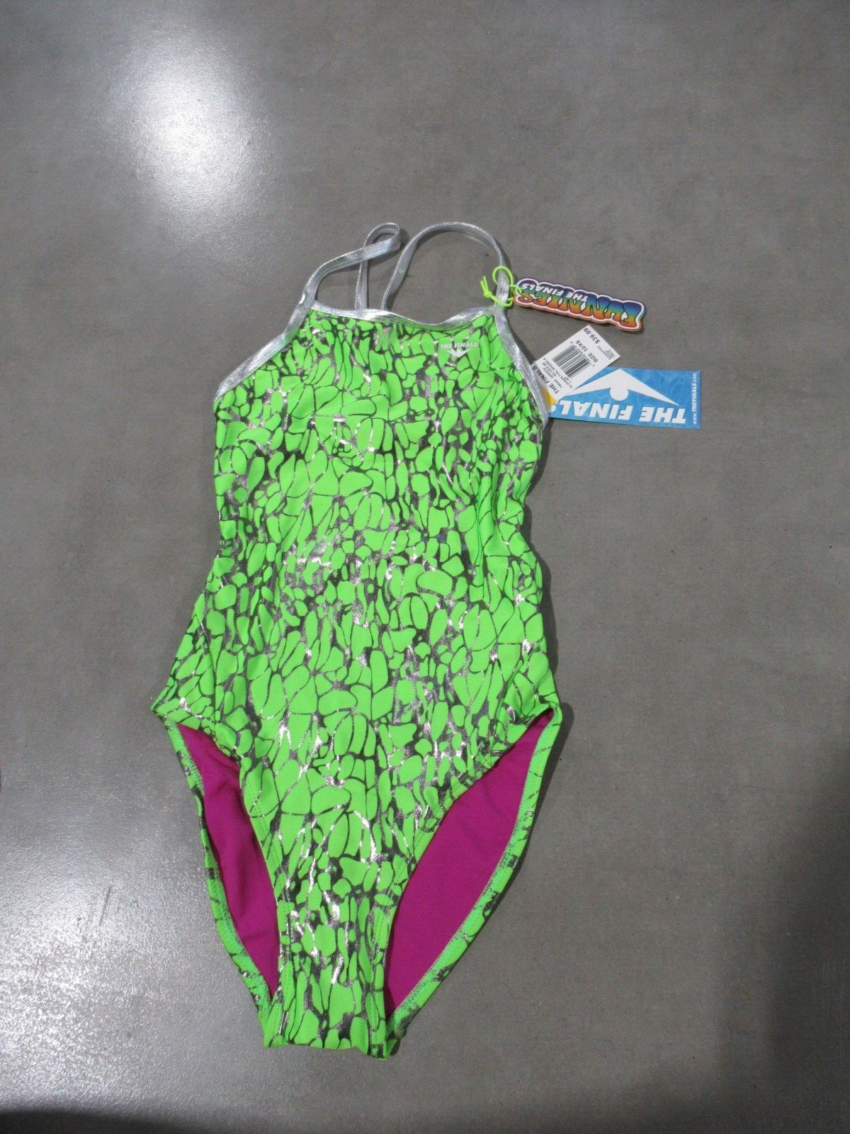 TYR The Finals Glimmer Foil Size 32 XS Green/Silver *NWT*