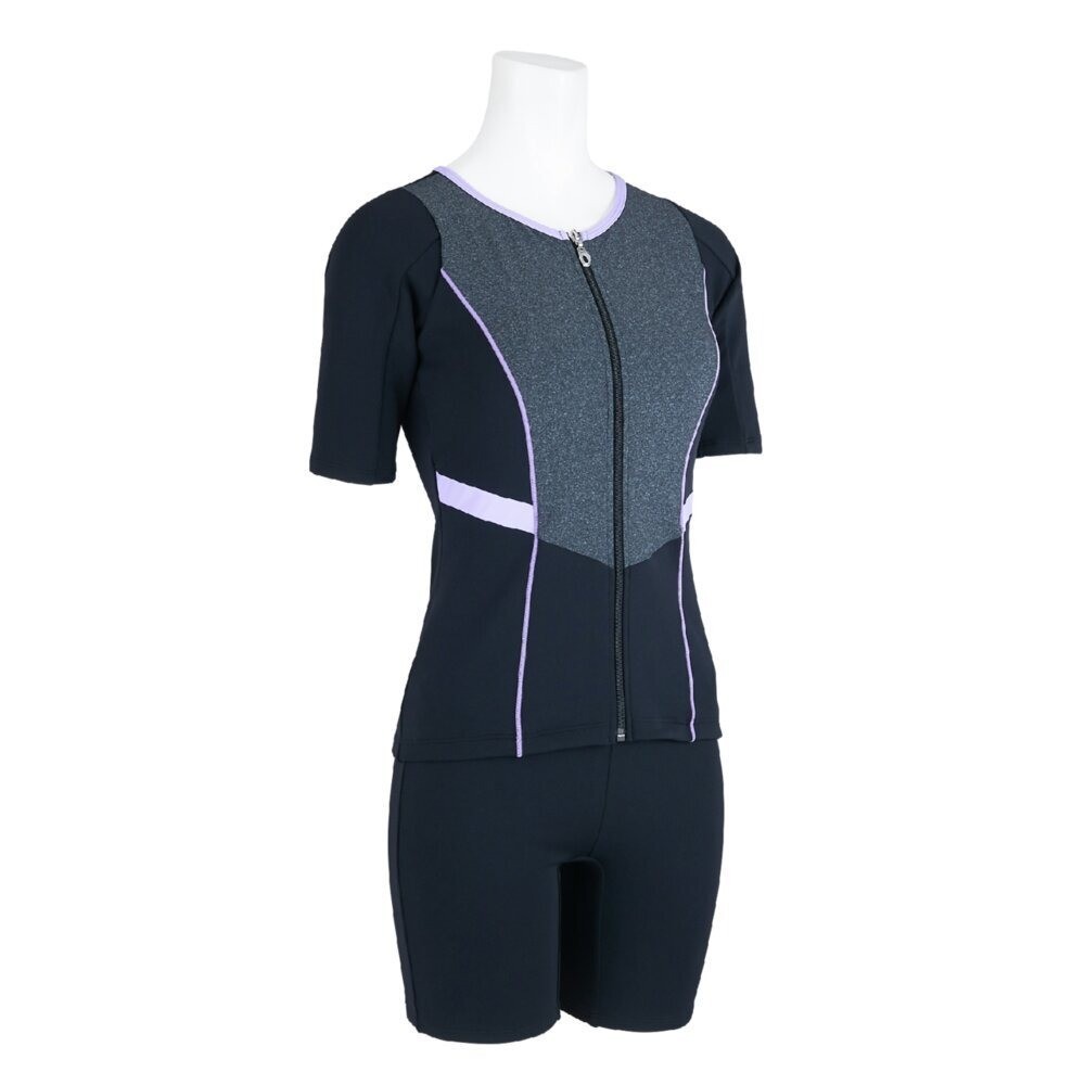 Mizuno Women’s Aqua Fitness Two-Piece Swimsuit Front Zip Black/Lavender 2025SS