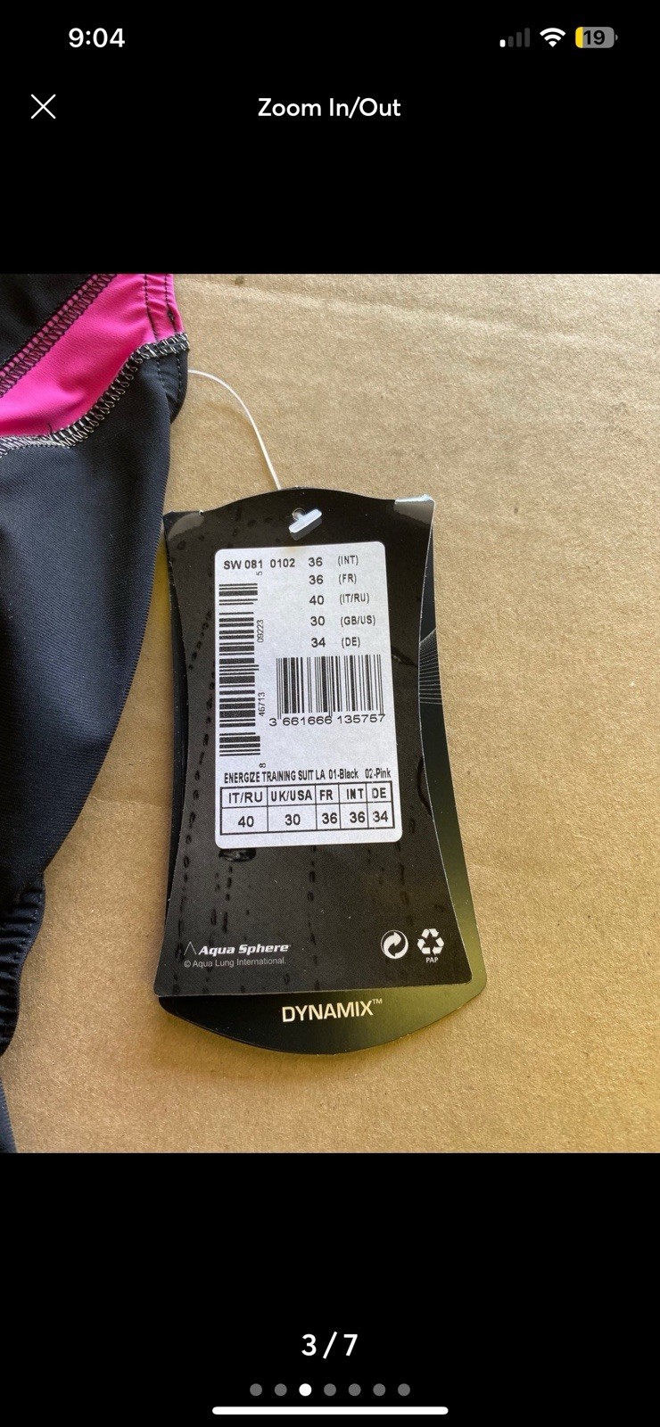 Aqua Sphere Womens Energize Black/Pink Training Suit LA Size 30 New