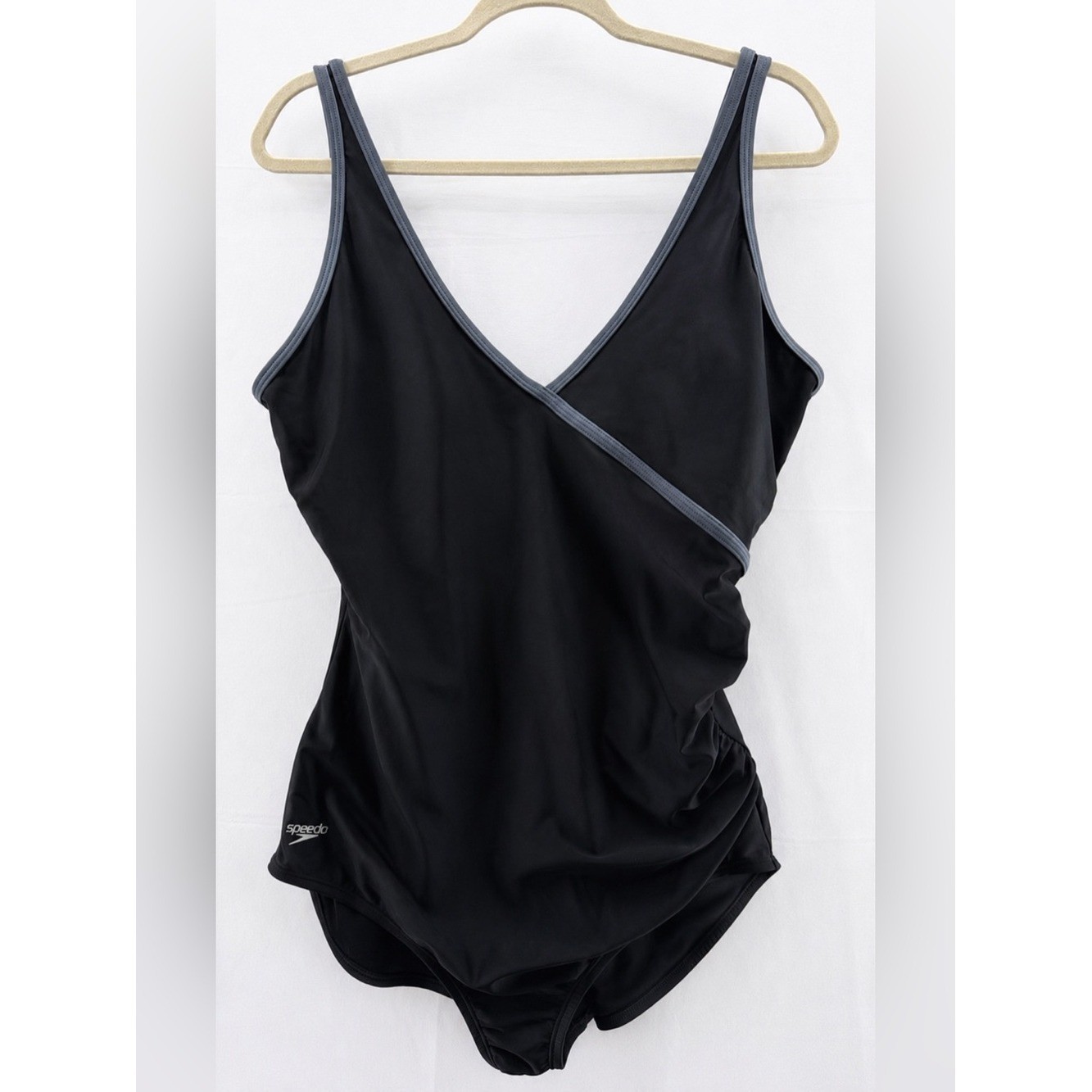 Speedo Black One-Piece Wrap-Front Swimsuit Size 16