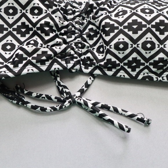 OP Black White Tribal Halter Swim Sports Bra Beach Bralette Bikini Top L Large