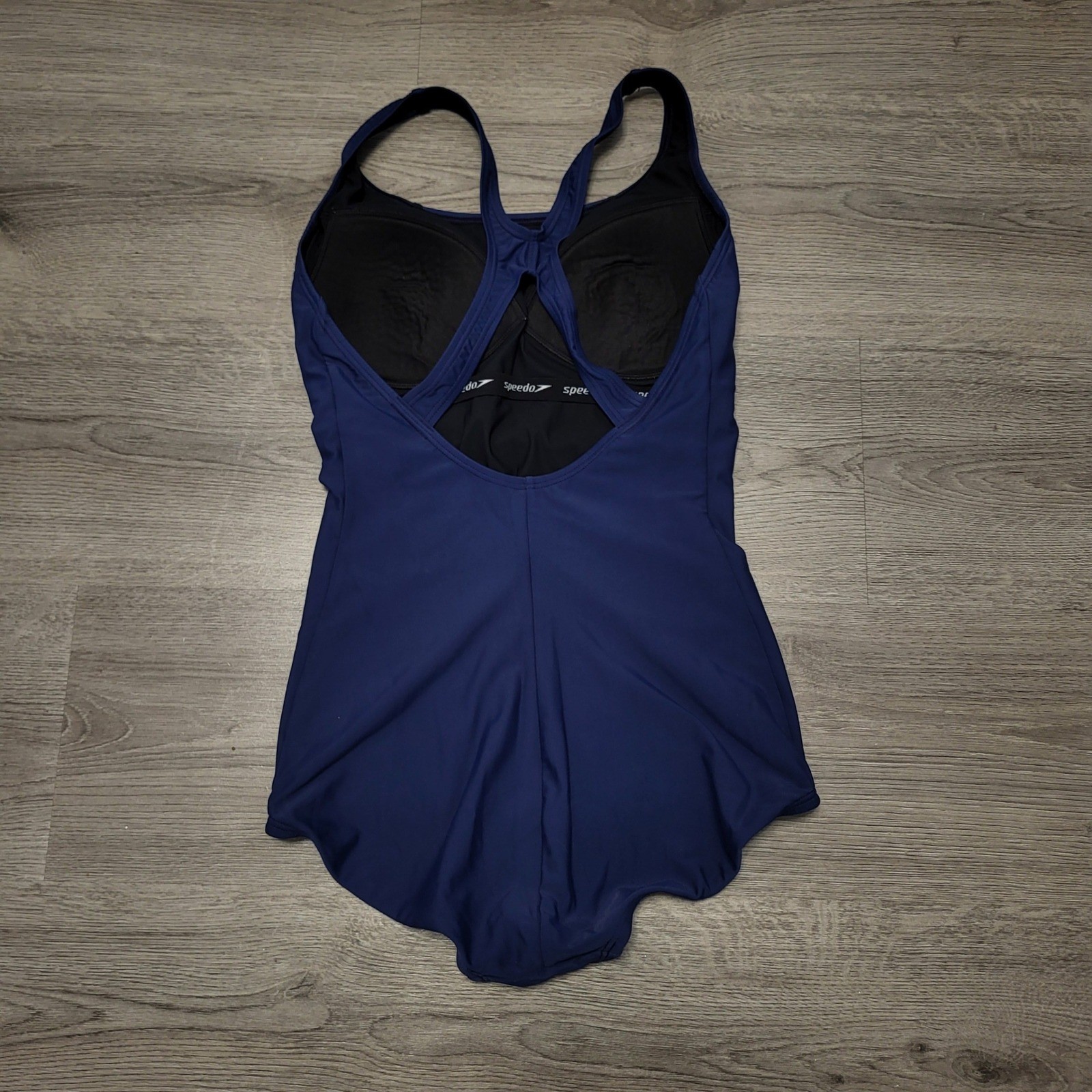 Speedo PowerFLEX Womens Navy Blue Racerback One Piece Swimsuit Modest Size 6