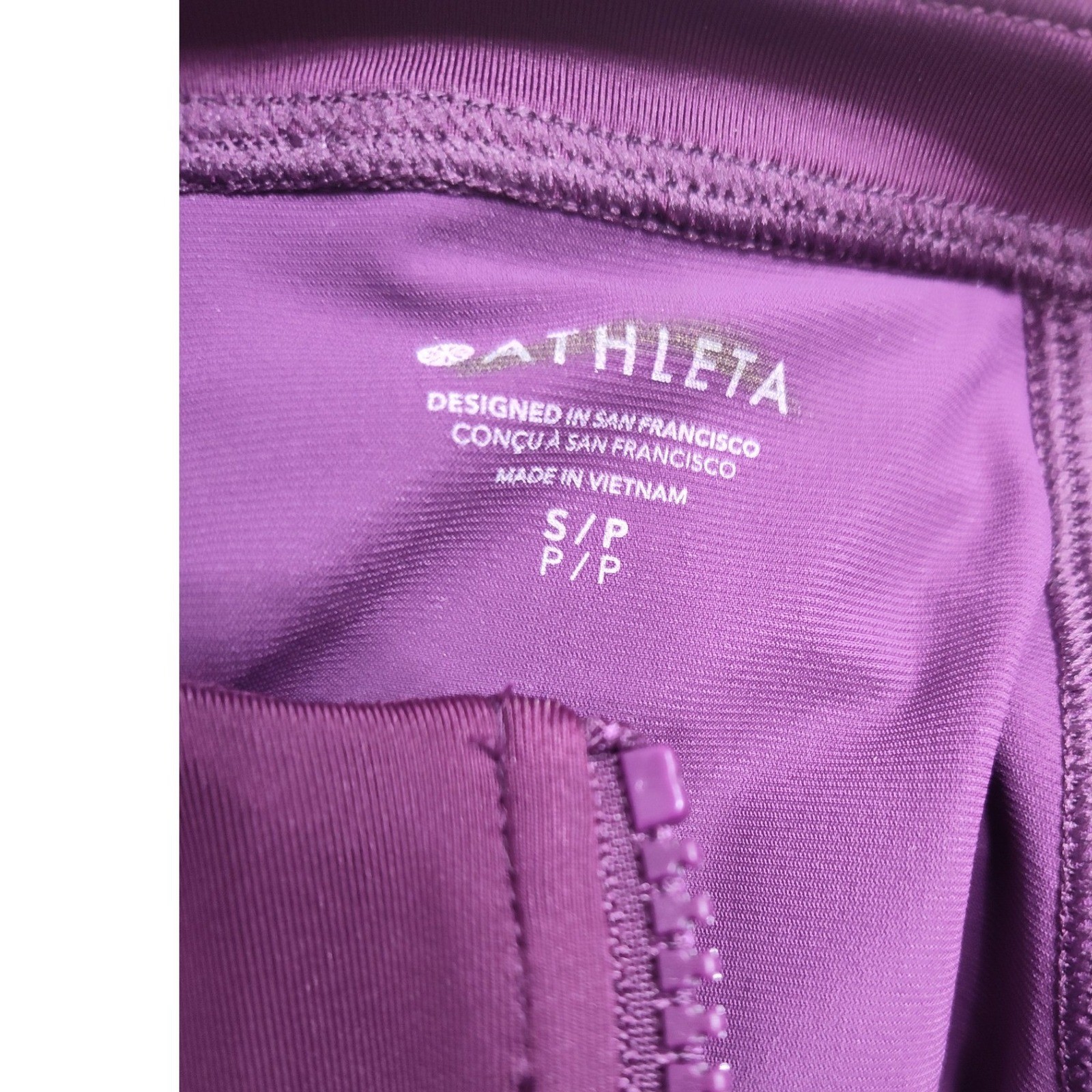 New Athleta One Piece Swimsuit Small Rashguard Purple Long Sleeve NWT Front Zip