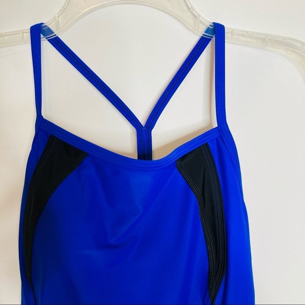 Speedo Blue Racerback Athletic Training One Piece Swimsuit Black Stripe M (8/10