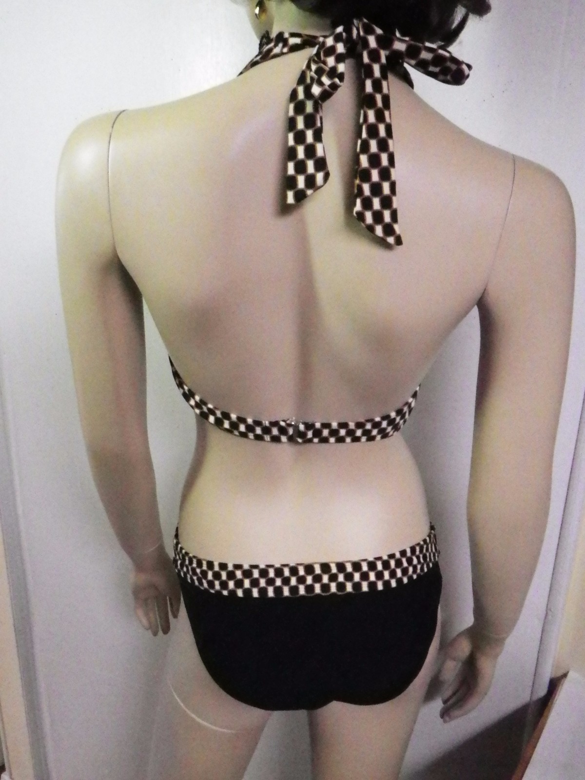 FADED GLORY LADIES 2 PIECE BIKINI SIZE XL SPANDEX NYLON SWIMSUIT BLACK CHECKERED