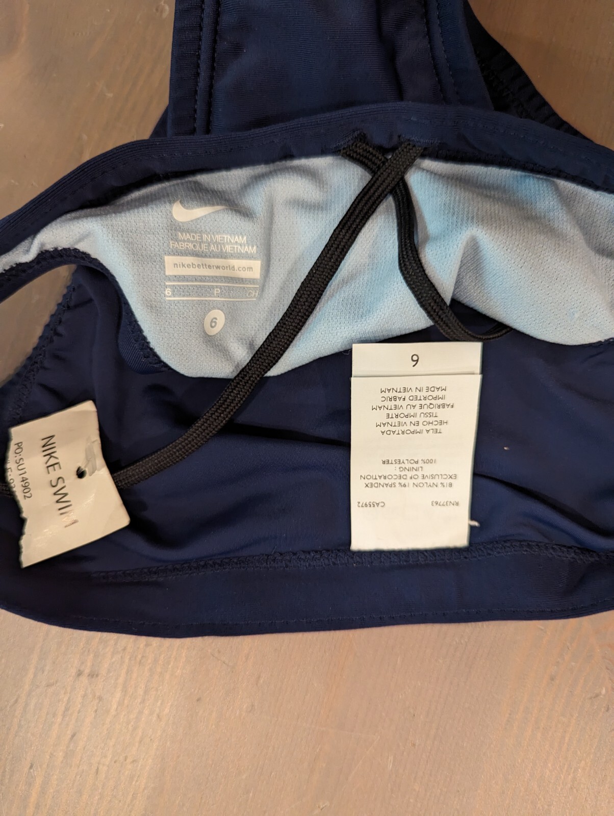 NWT! Nike Athletic Bikini Swim Bottom Navy Blue, Tie Waist Hipster Sz 6