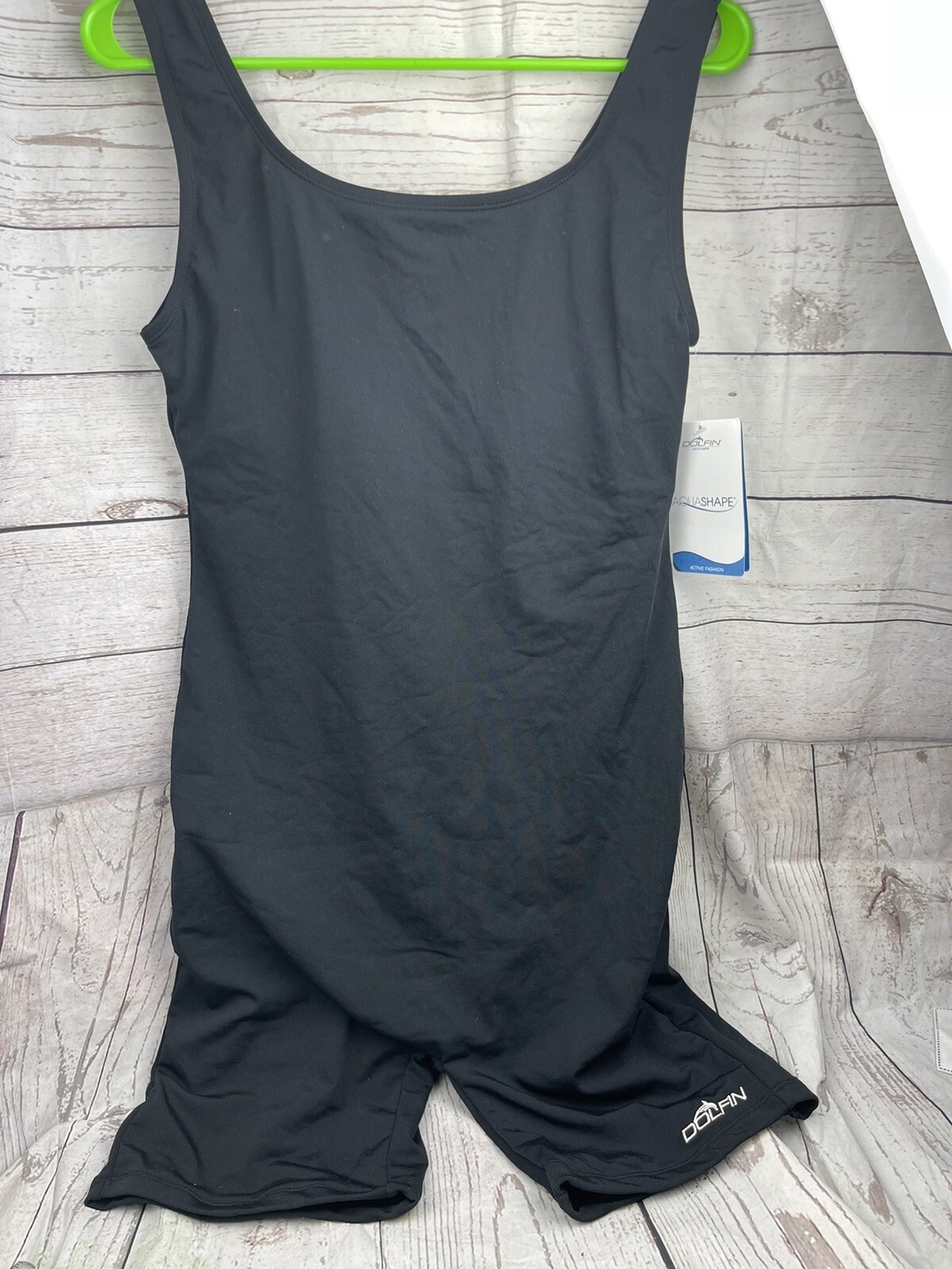 NWT Dolfin Aqua Shape Aquatard One Piece Black Swimsuit Legs Chloroban Women 6 S