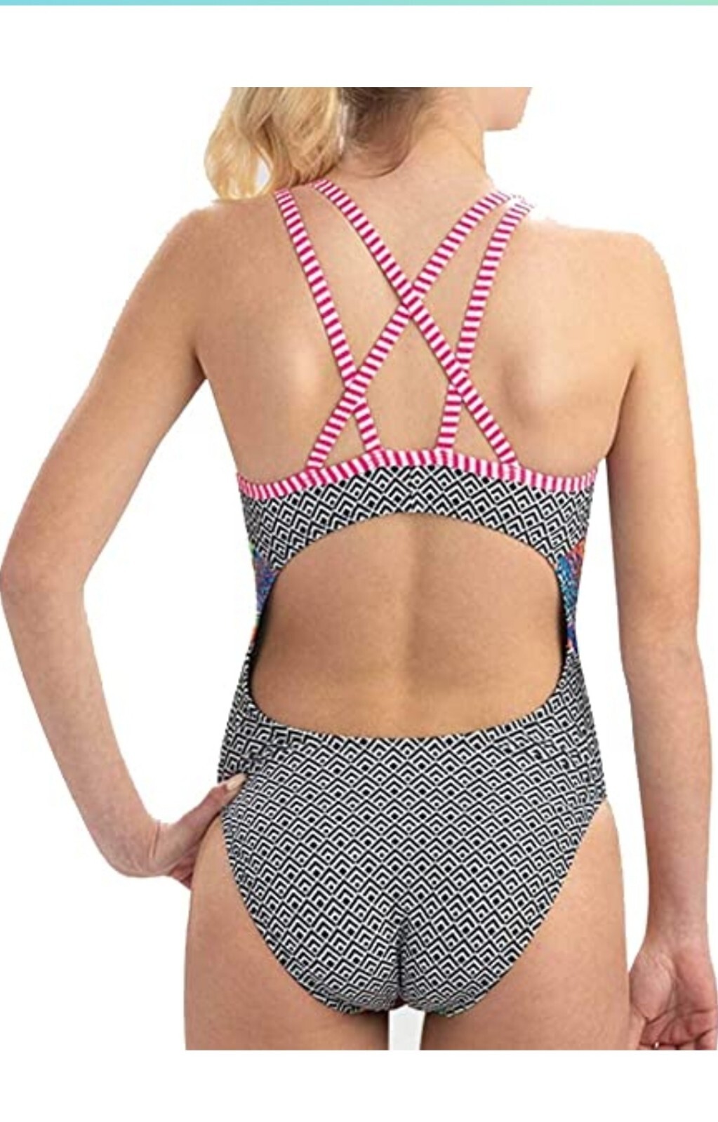 Dolfin Uglies Women’s One Piece multi Print Double Strap Back Swimsuit. Sz 28.