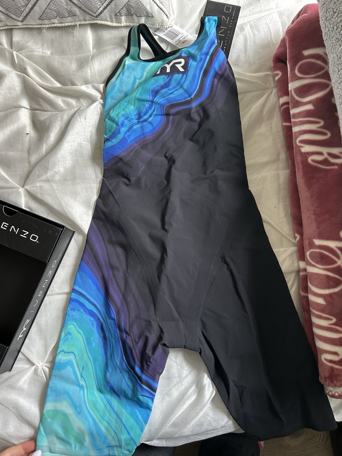 TYR Venzo Open Back Size 27 Tech Suit Kneeskin Swimsuit