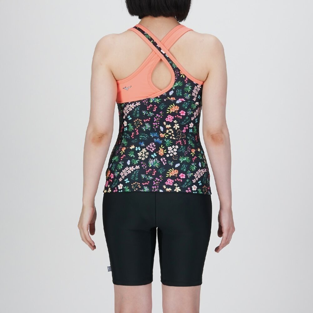 Mizuno Women’s Aqua Fitness Two-Piece Set (anti-roll buttons) Floral Pattern