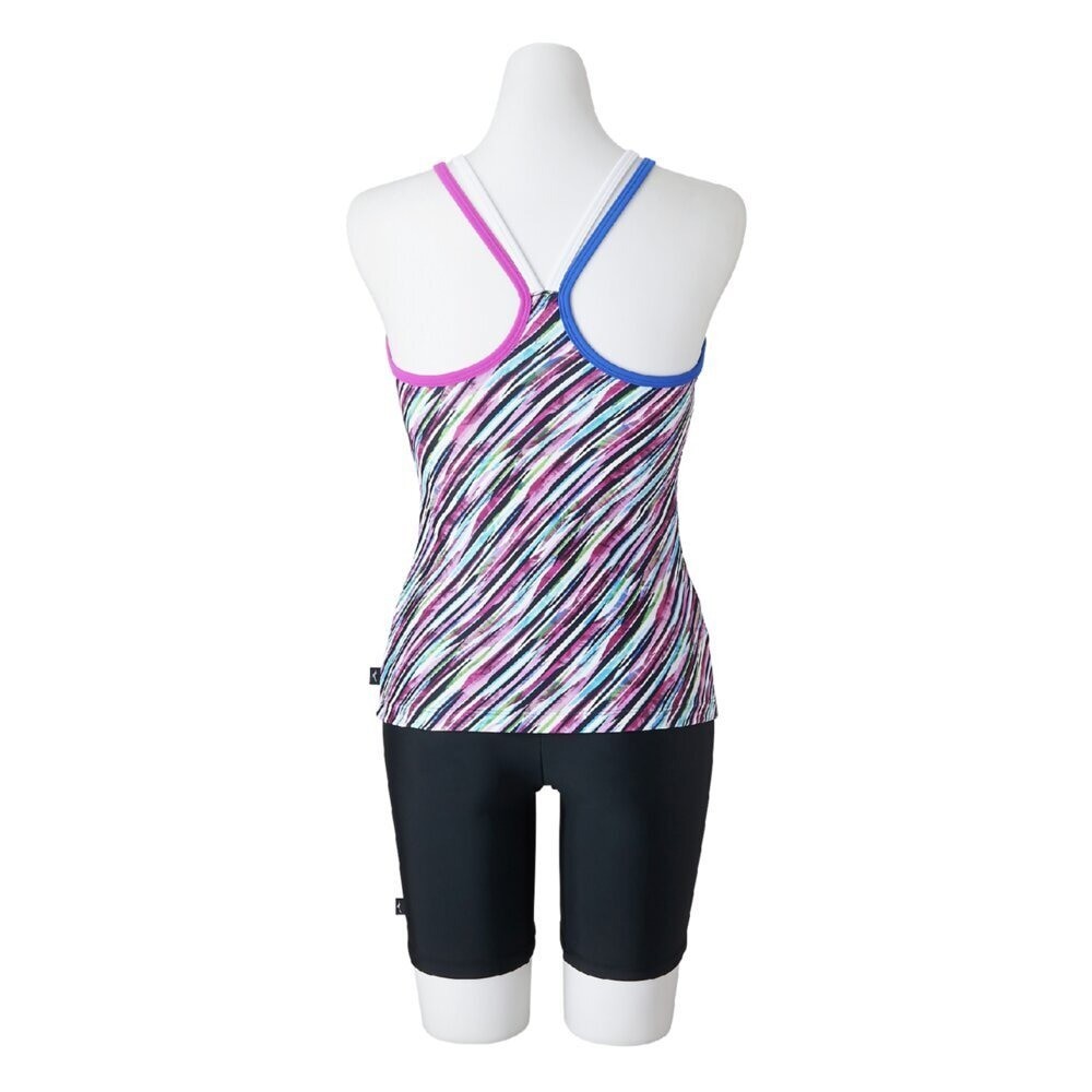 Mizuno Women’s Aqua Fitness Two-Piece Set (with anti-roll buttons) Wave Stripe