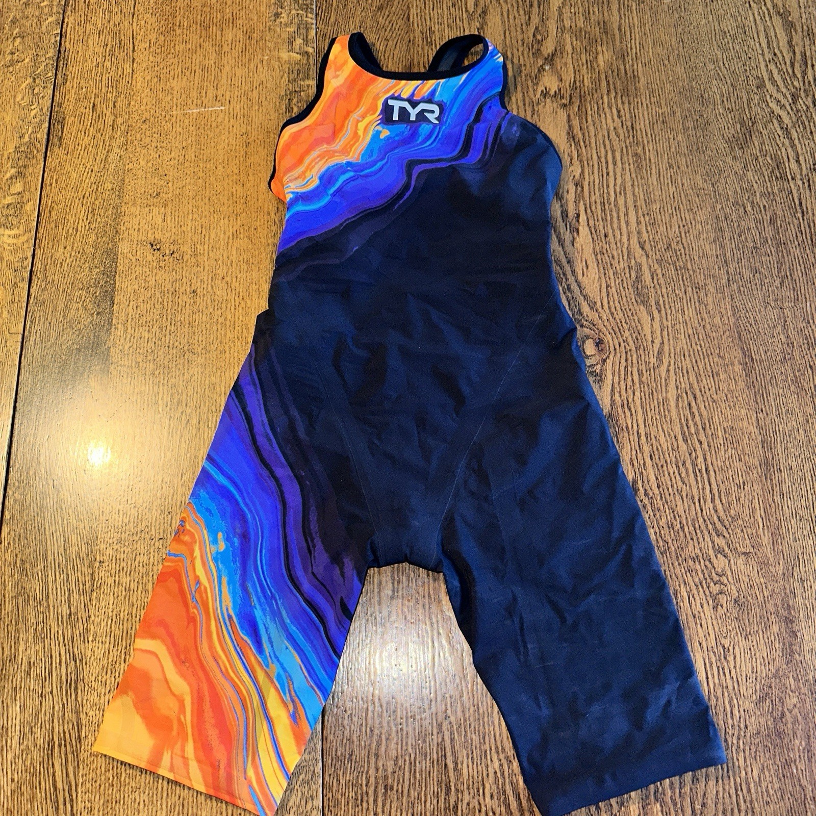 TYR Women’s Venzo Volconyx Open Back Tech Suit Size 28 NWT Orange Blue Black