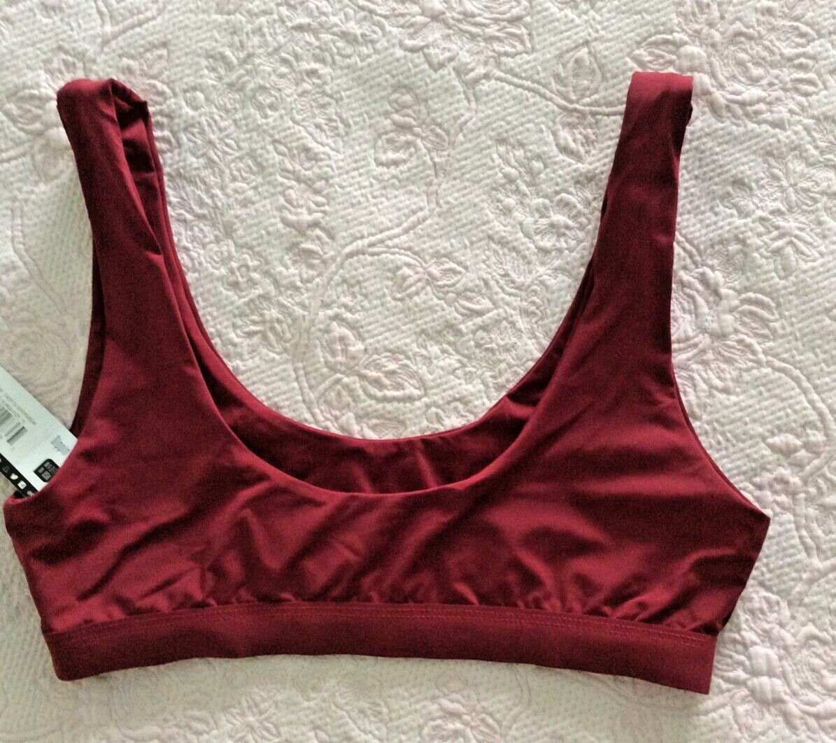 DIPPIN’DAISY’S BRAND NEW BANDED BURGUNDY SPORTY SWIM Women TOP SZ M