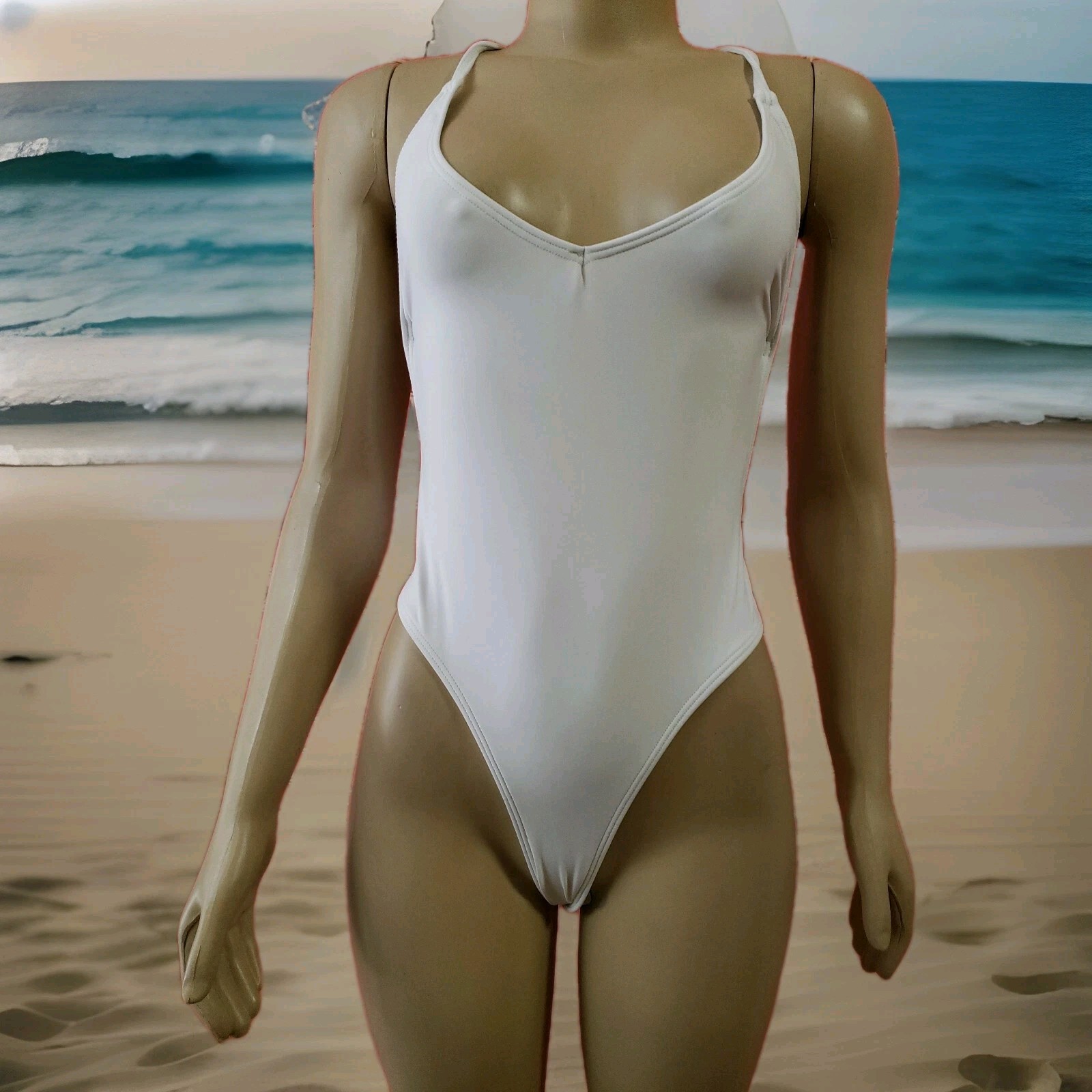 LOLA & LAMAR Women’s swimwear One Piece Size Large White Crosed Back NWT #CB9