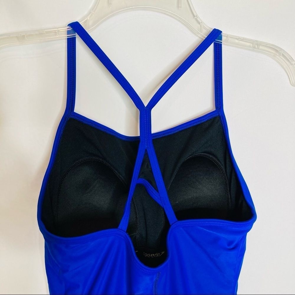Speedo Blue Racerback Athletic Training One Piece Swimsuit Black Stripe M (8/10