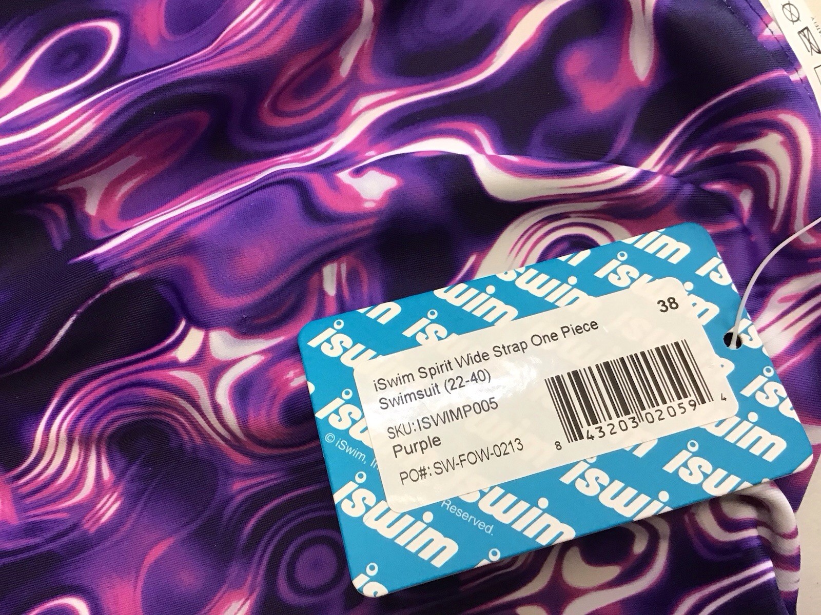 ISWIM Competitive Size 38 (22-40) Lycra 1 Pc Wide Strap Swimsuit Purple (C6-10)