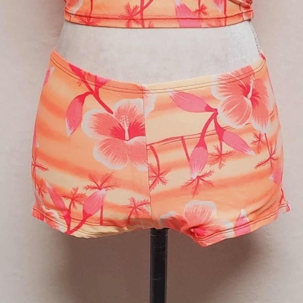 No Boundaries Vintage 90s Neon Orange Pink Tankini Boyshorts Two-Piece Bikini