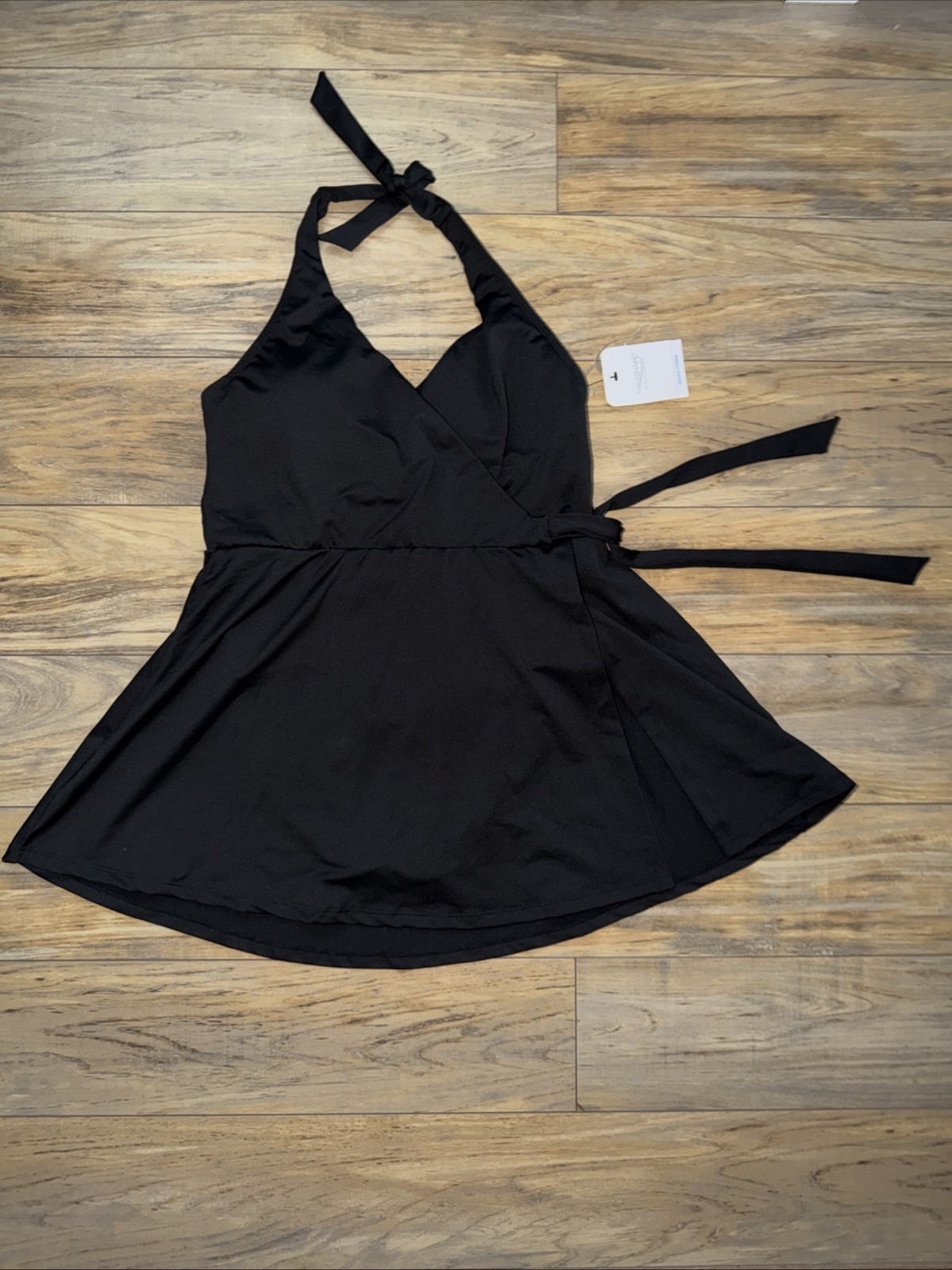 Aquashape Swim Dress Halter Womens 18 Black One Piece Full Coverage Aquatic Suit