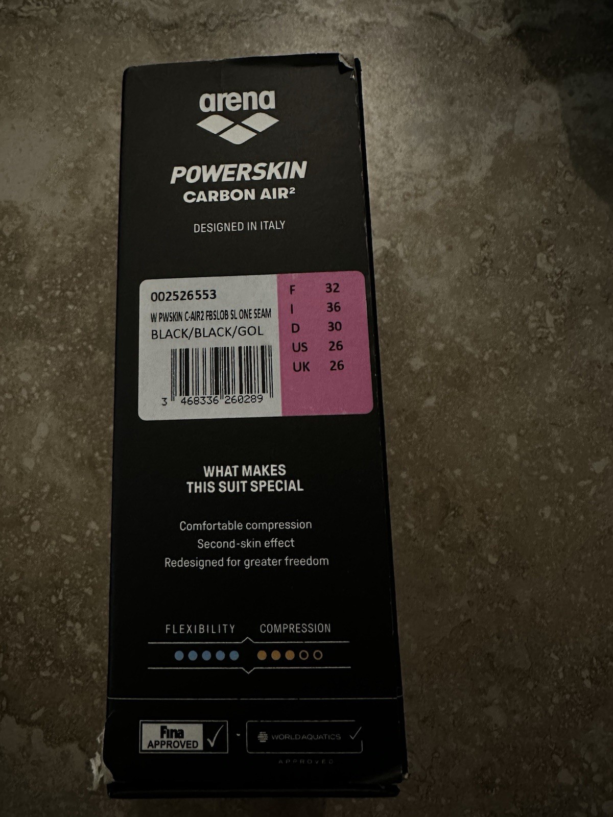 Arena POWERSKIN Carbon Air2 Open Back Black-Black-Gold Size 26
